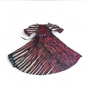 Red Black white avant gard circle Dress off the shoulders cotton tie waist s M L